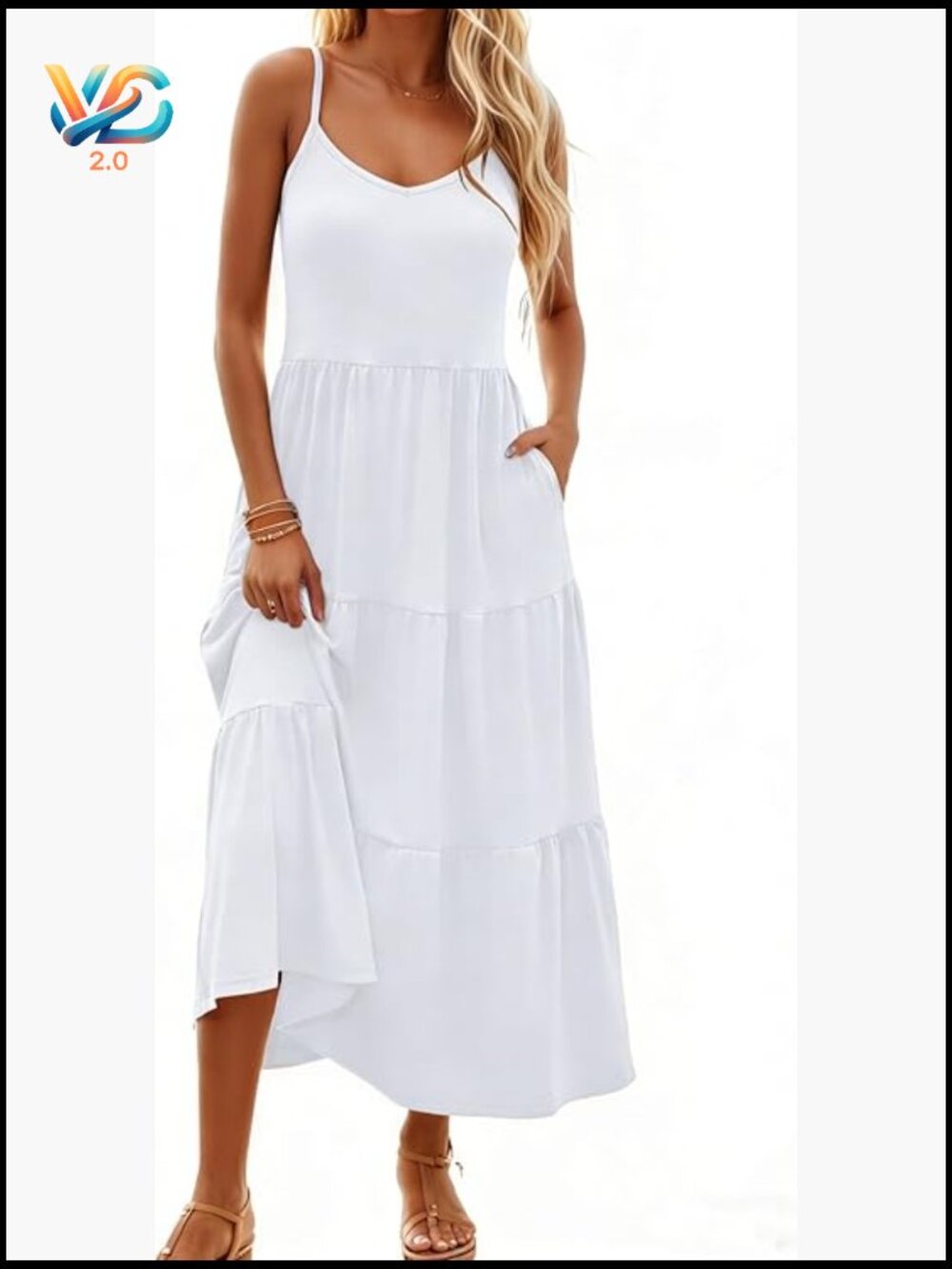 Flowy Tiered Maxi Dress Sleeveless Adjustable Straps Long Sundress - Picture 1 of 7